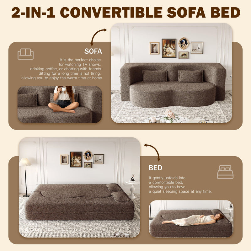 Modern Floor Sleeper Sofa Bed With 2 Pillows, Convertible Twin Size Folding Mattress For Living Room by HouseOfZazla