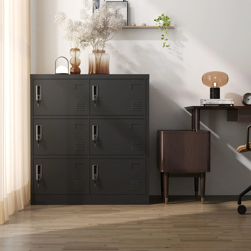 6 Door Employee Storage Locker, Lockers For Office, Gym, School, And Home With Card Slot - Black by Unique Piece Furniture