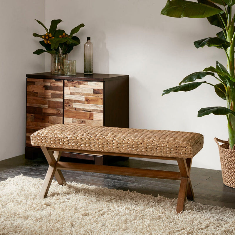 Bench With Water Hyacinth Seat with Durable Construction - Brown, photo 6 of 8