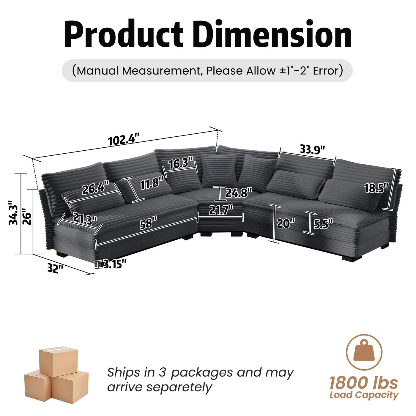 5 Seater L Shaped Sectional Sofa With Curved Corner, 7 Pillows by Unique Piece Furniture