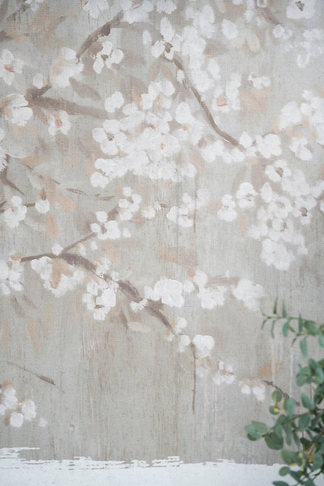 Large Cherry Blossom Canvas Art Print, Home Decor Accent Piece - Gray / White Matte by HouseOfZazla