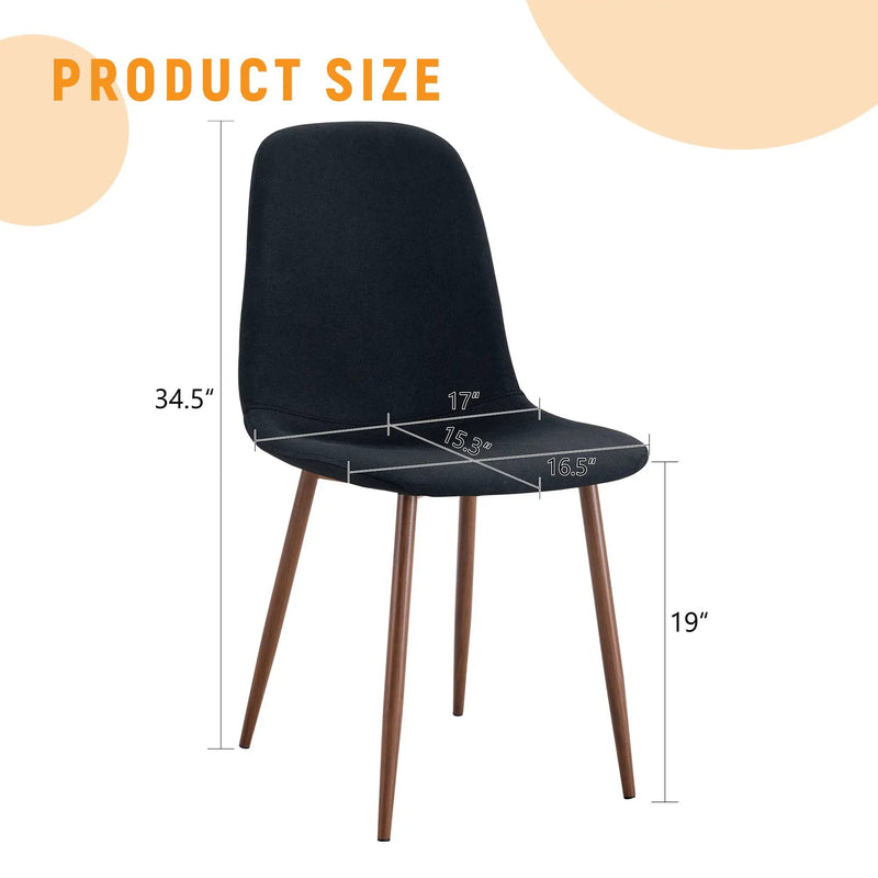 Luxury Simple Chair (Set of 4) Linen Cotton High Resilience Dining Chair With Metal Color Leg - Black / Walnut by HouseOfZazla
