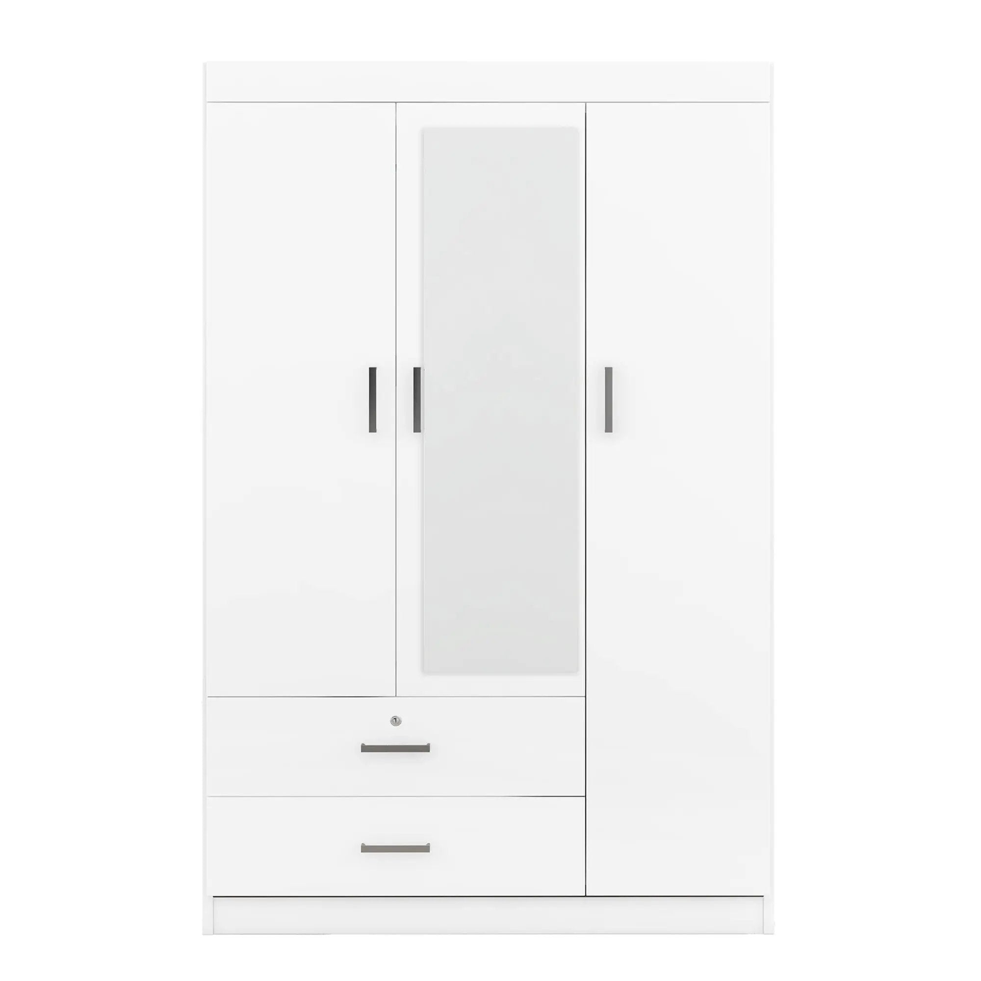 3-Door Mirror Wardrobe with Shelves, White by HouseOfZazla