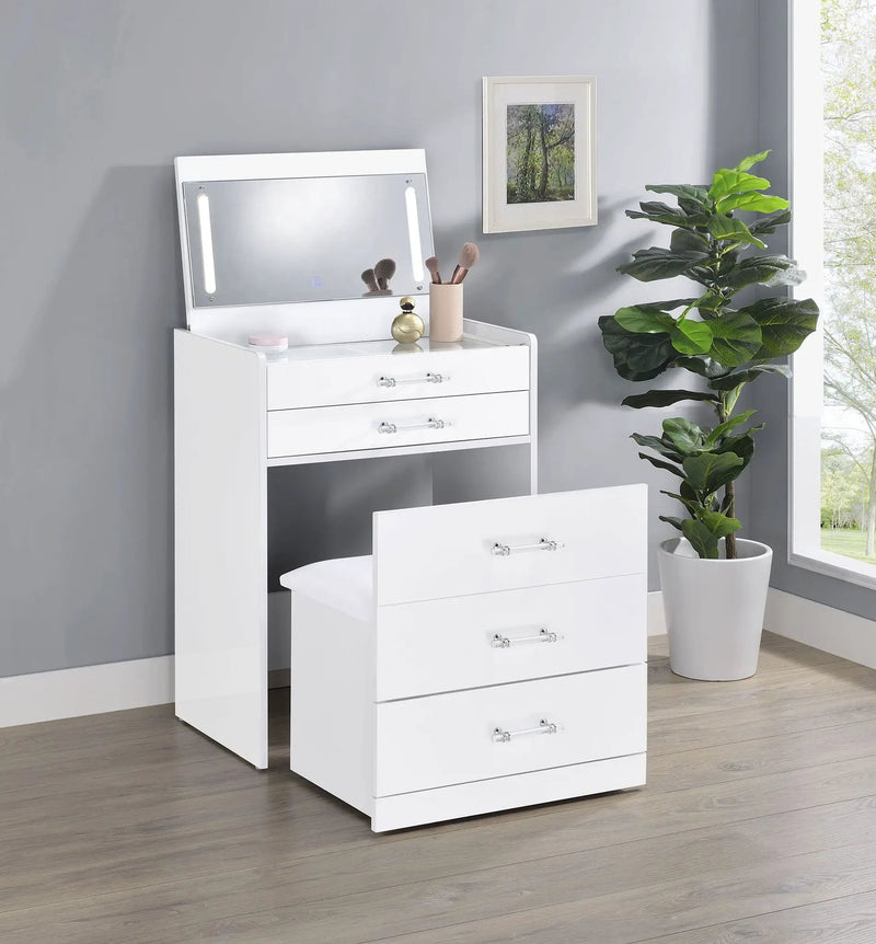 Danbury 3-drawer Makeup Vanity & Stool Set White High Gloss by Unique Piece Furniture