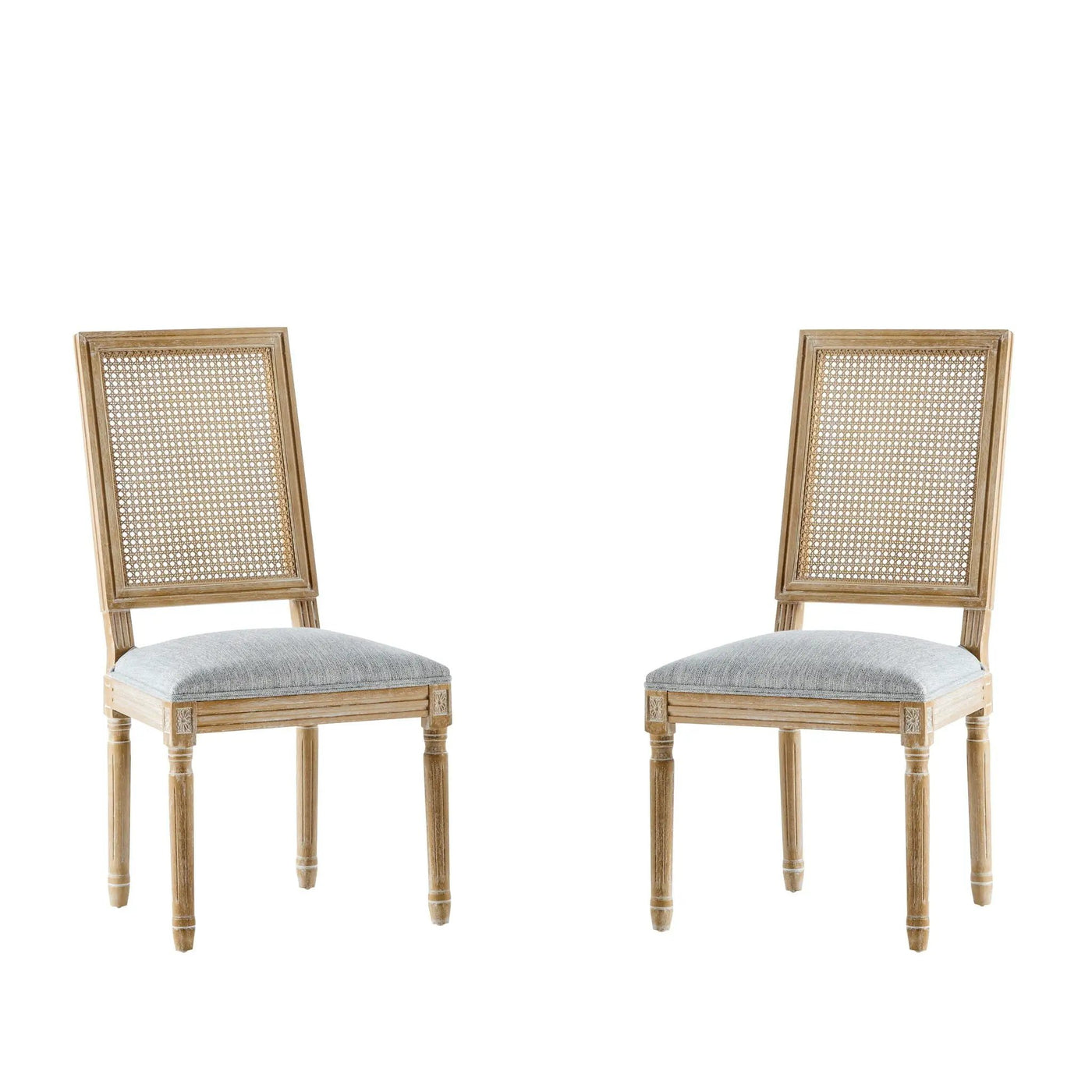 French Country Dining Chair With Rectangular Cane Backrest And Smooth Upholstered Seating by HouseOfZazla