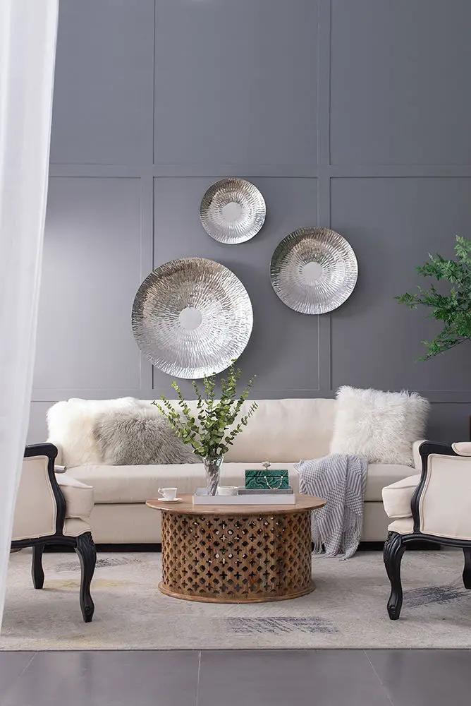 Textured Oversized Disc, Wall Decor For Living Room (Set of 3) - Silver by Unique Piece Furniture