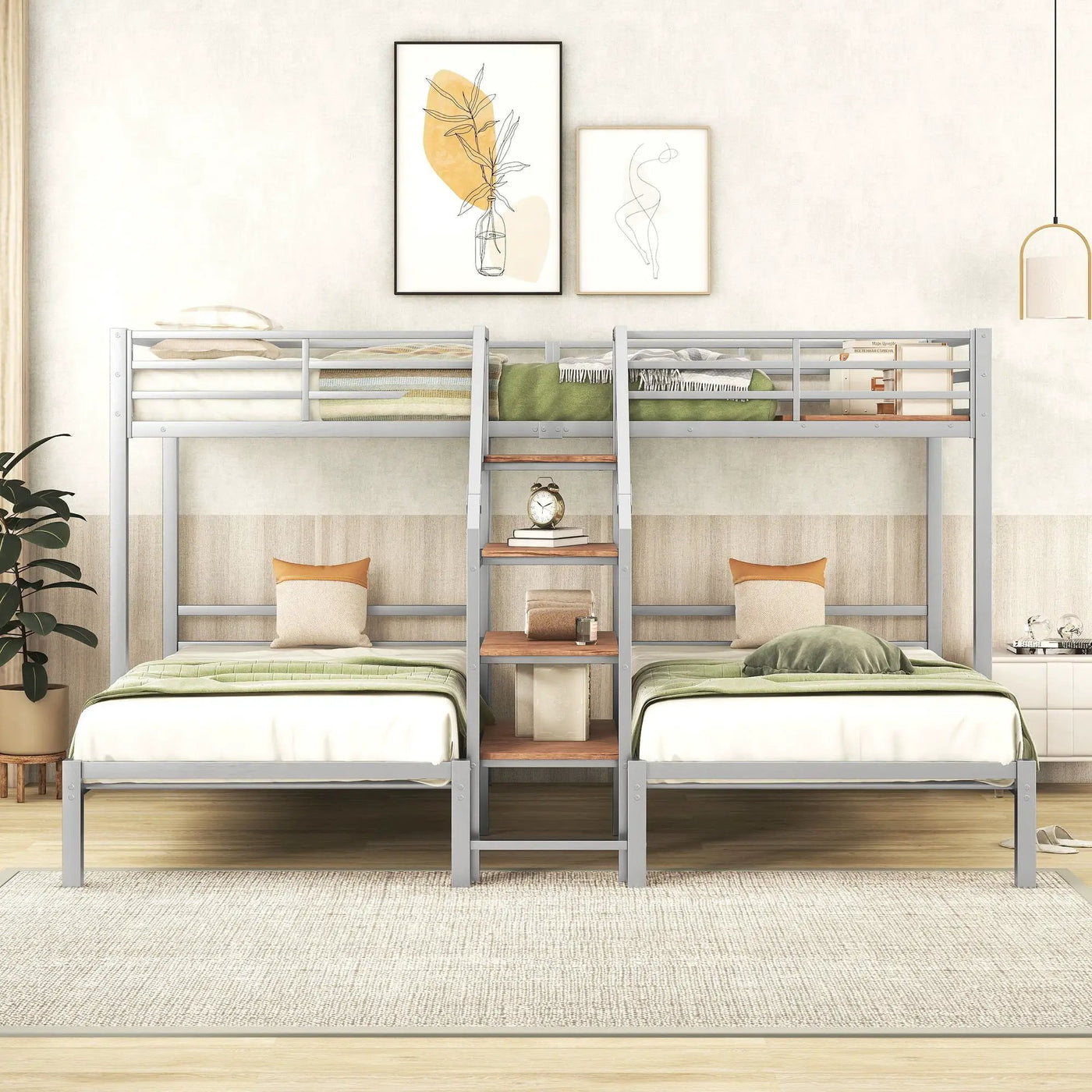Metal Bunk Bed With Storage Shelves Staircase by Unique Piece Furniture