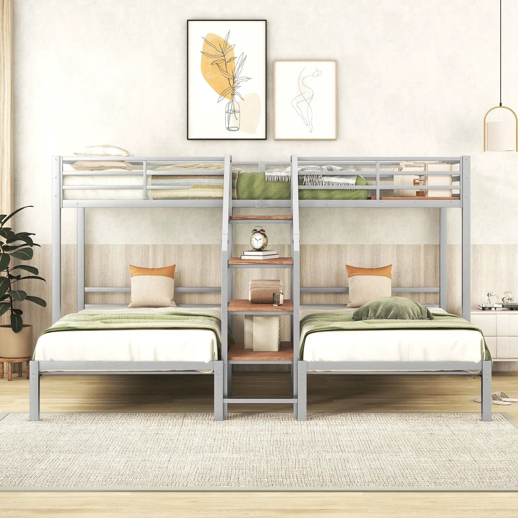 Metal Bunk Bed With Storage Shelves Staircase by Unique Piece Furniture