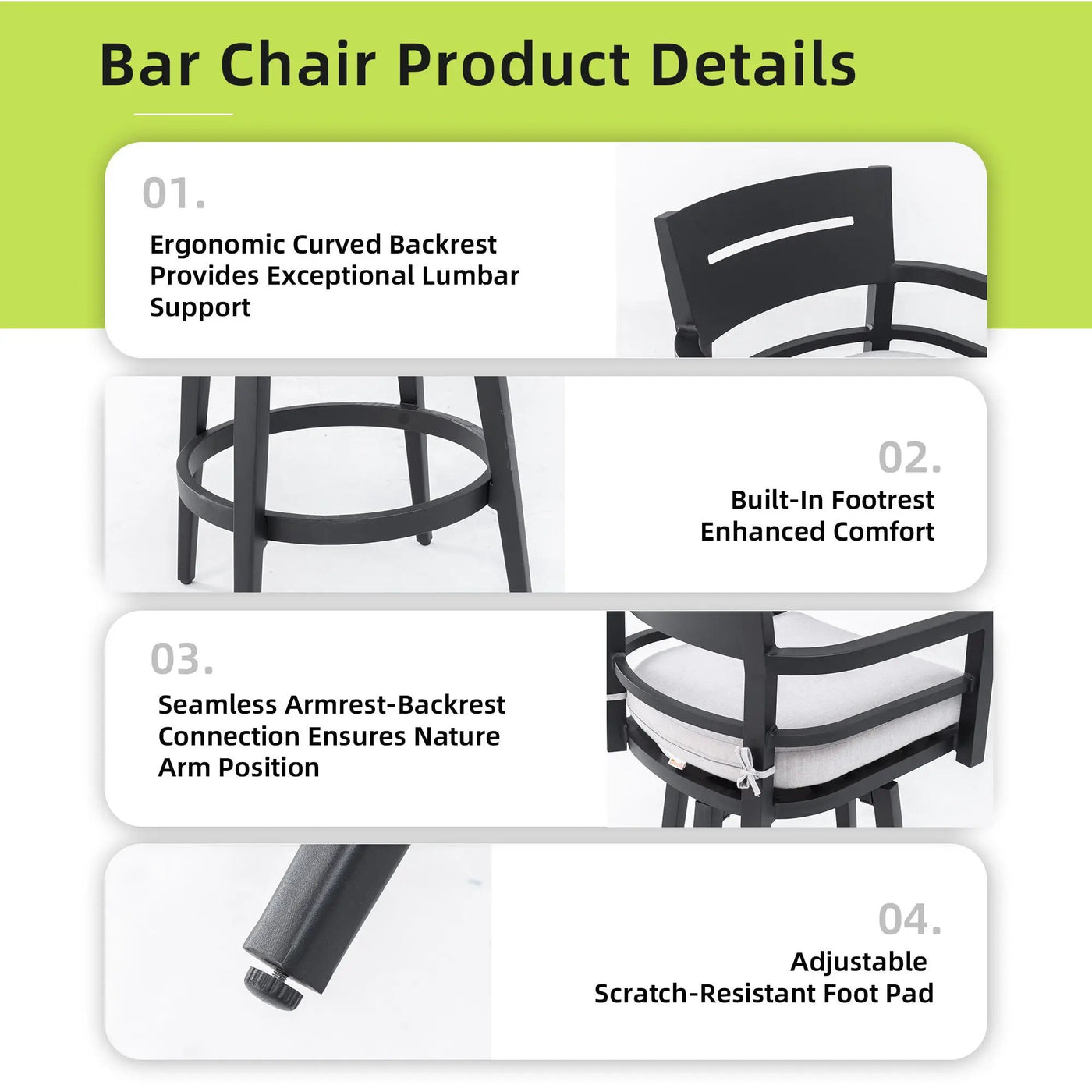 Modern Outdoor Patio Bar Set, Rounded Square Table & Bar Chairs, Non Rust Frame, Tapered Legs, Sunbrella Cushion by HouseOfZazla
