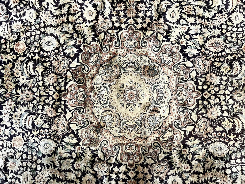 Silk Indian Kashmiri Rug 8x10, Floral Medallion, Indo Persian Carpet, Handmade Vintage Silk Rug by Jewel Rugs