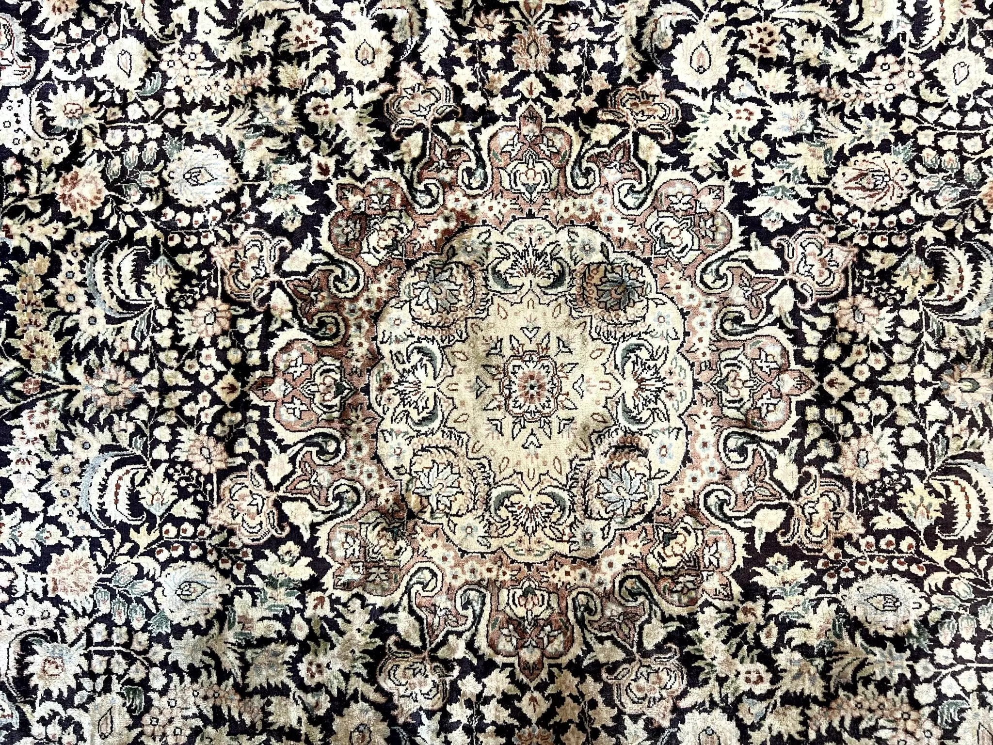 Silk Indian Kashmiri Rug 8x10, Floral Medallion, Indo Persian Carpet, Handmade Vintage Silk Rug by Jewel Rugs