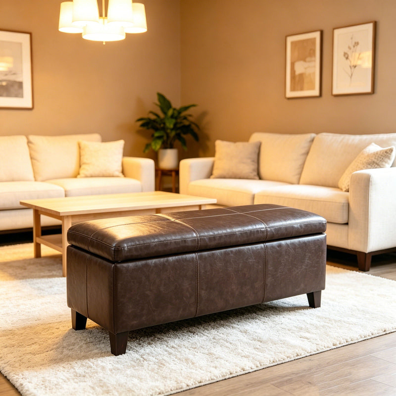 Rectangle Storage Ottoman Bench For Living Room - Brown by HouseOfZazla