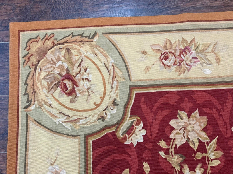 Aubusson Rug 4x6, Red, Floral, European Design, Vintage, Wool by Jewel Rugs