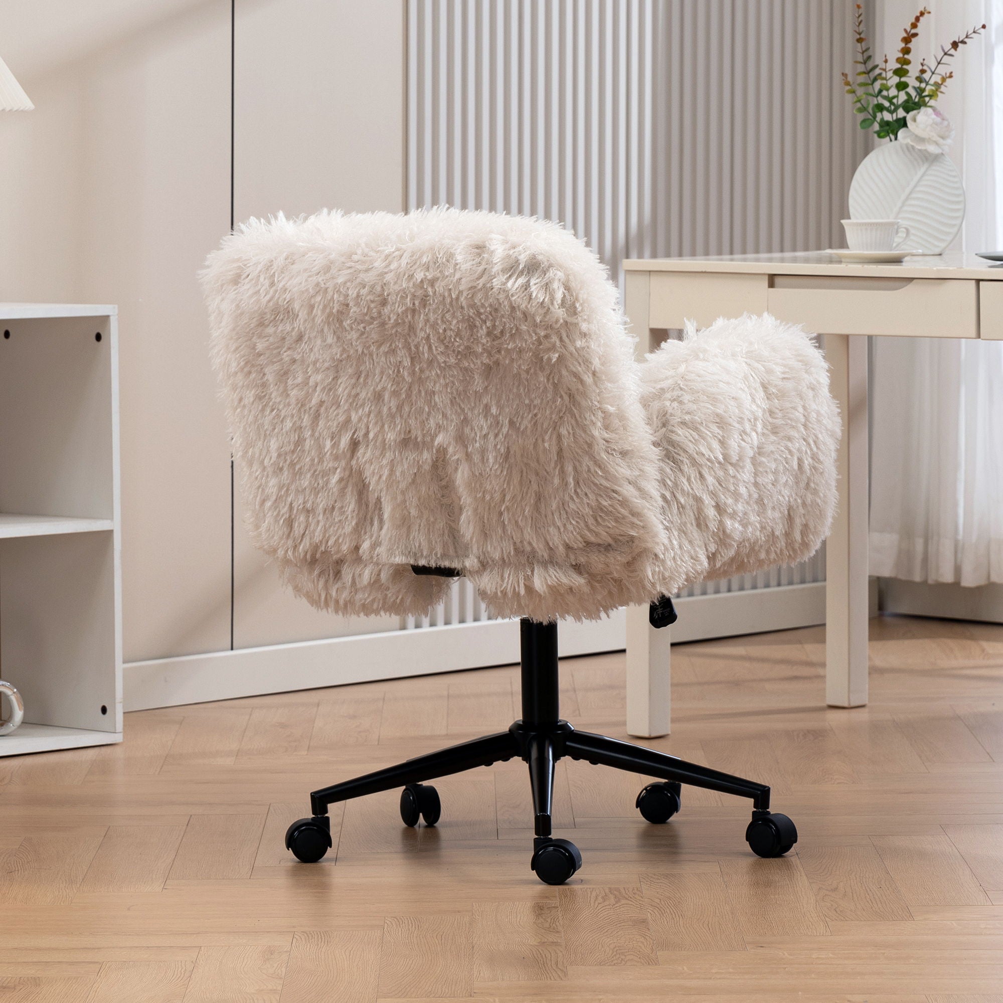 Swivel Chair With Adjustable Armrests And Wheels For Home Office - Beige by HouseOfZazla