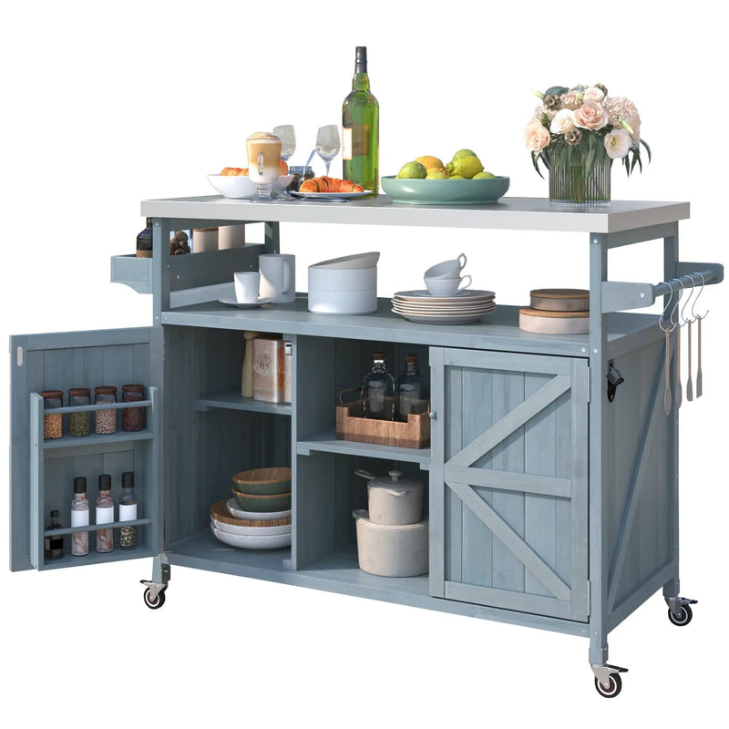 K&K Outdoor Kitchen Island, Rolling Bar Cart & Storage Cabinet by HouseOfZazla