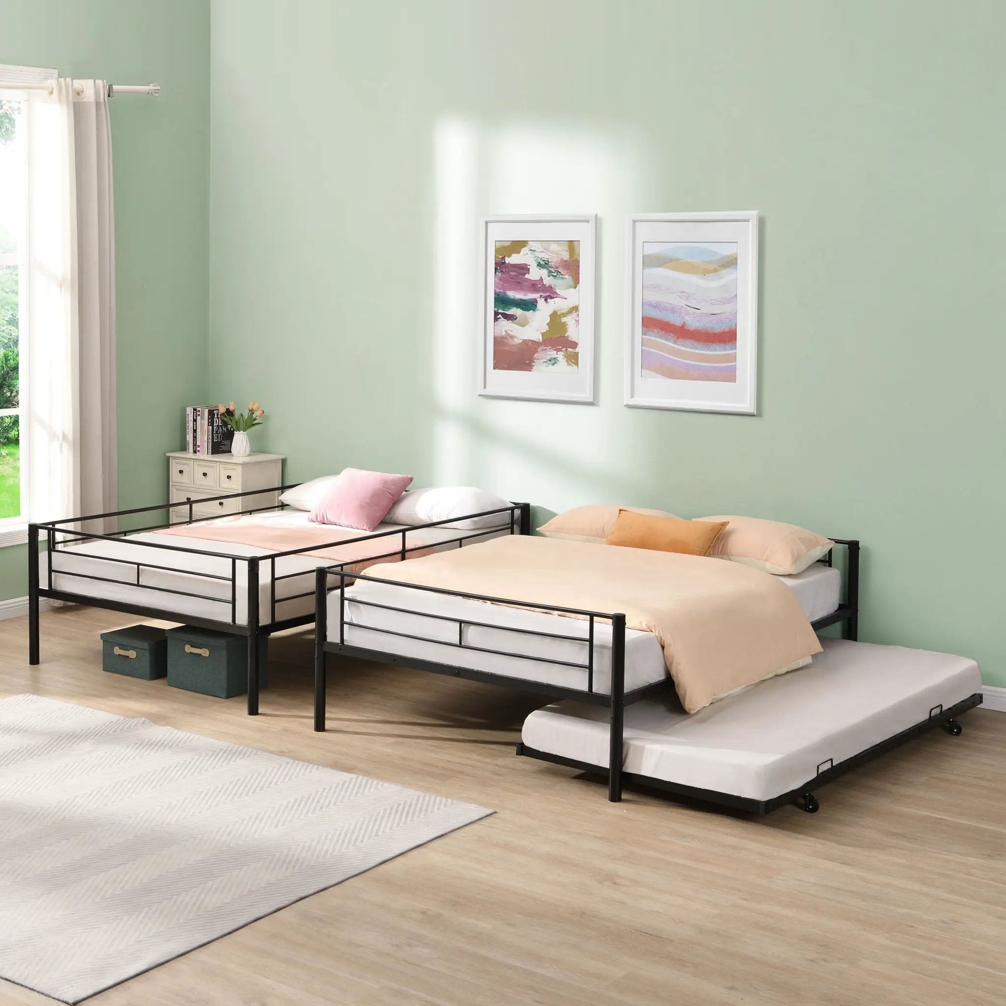 Full Over Full Modern Metal Bunk Bed With Trundle - Black by Unique Piece Furniture