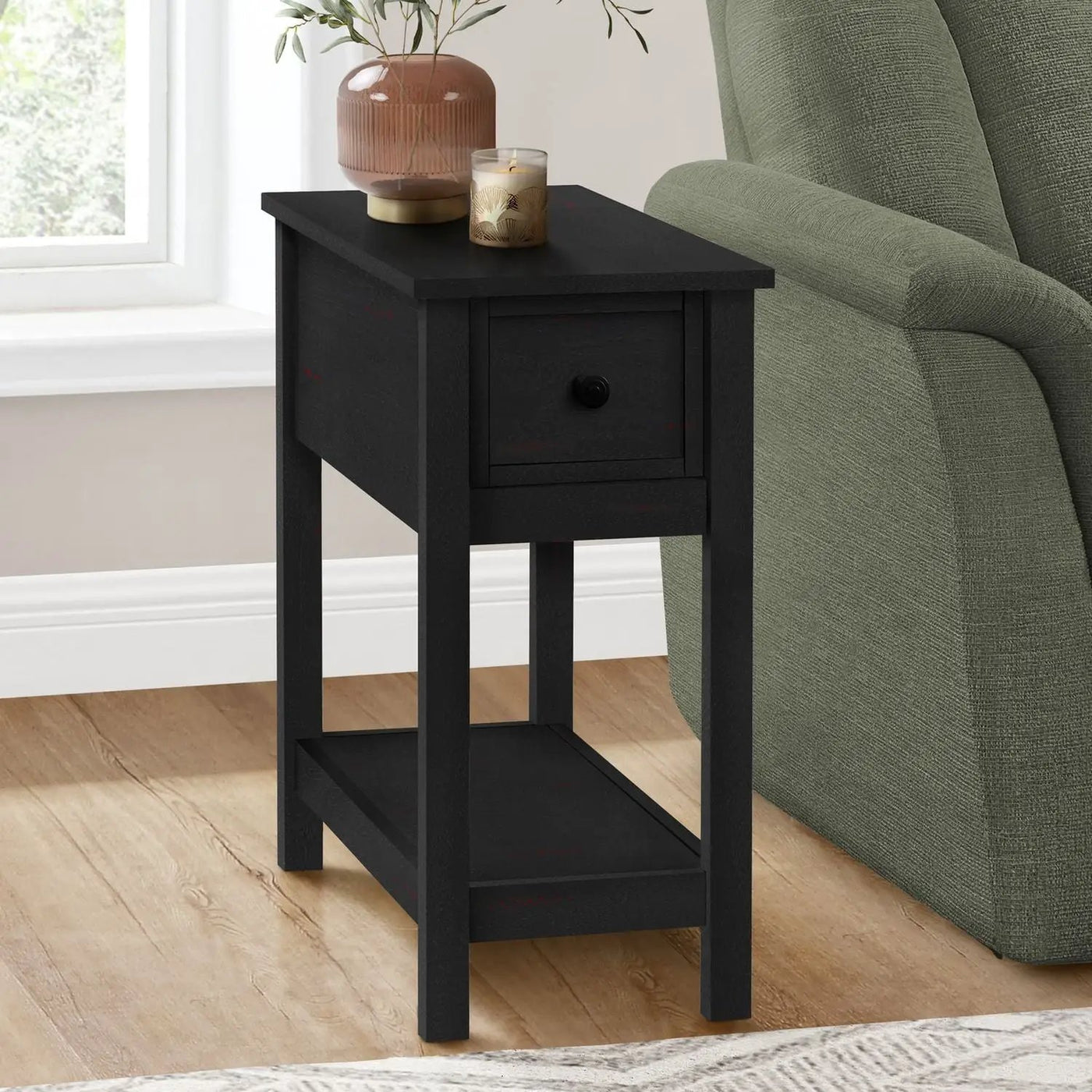 Accent End Table, 2 Tier, Narrow, Lamp, Storage Drawer, Charming Design by Unique Piece Furniture