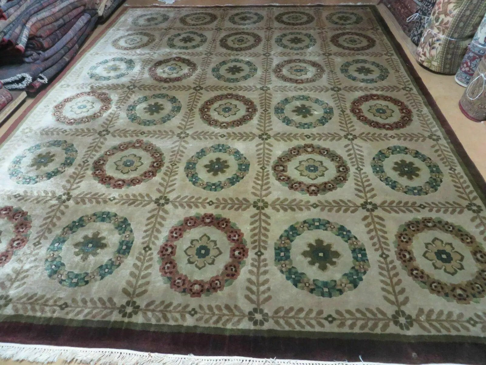 9' X 12' Modern Handmade Indo Lahore Wool Rug Art Deco Olive Ivory Nice Wow by Jewel Rugs