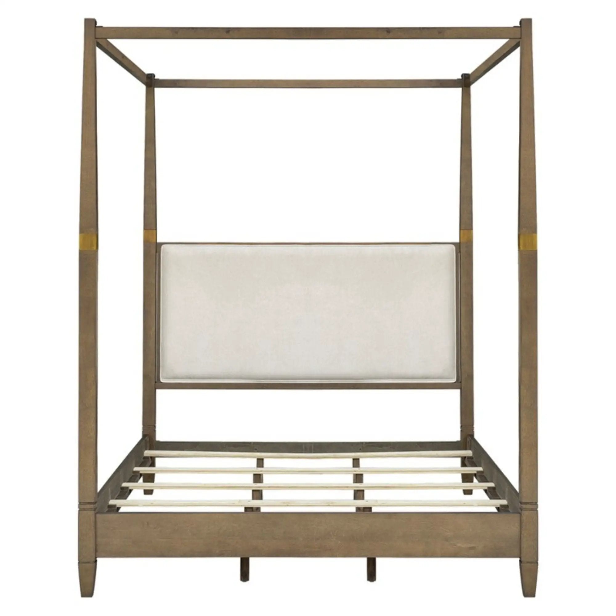 Queen Canopy Bed Frame With Upholstered Headboard - Brown by Unique Piece Furniture