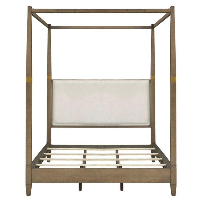 Queen Canopy Bed Frame With Upholstered Headboard - Brown by Unique Piece Furniture