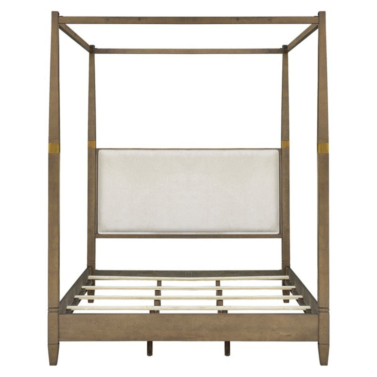 Queen Canopy Bed Frame with Upholstered Headboard - Brown