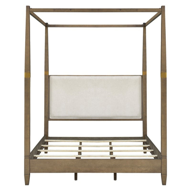 Queen Canopy Bed Frame with Upholstered Headboard - Brown