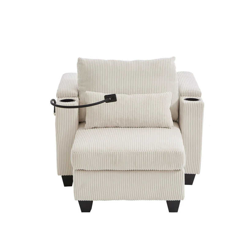 Convertible Chaise Lounge Sofa Chair With USB Ports, Cup Holders, Phone Holder And Storage by HouseOfZazla