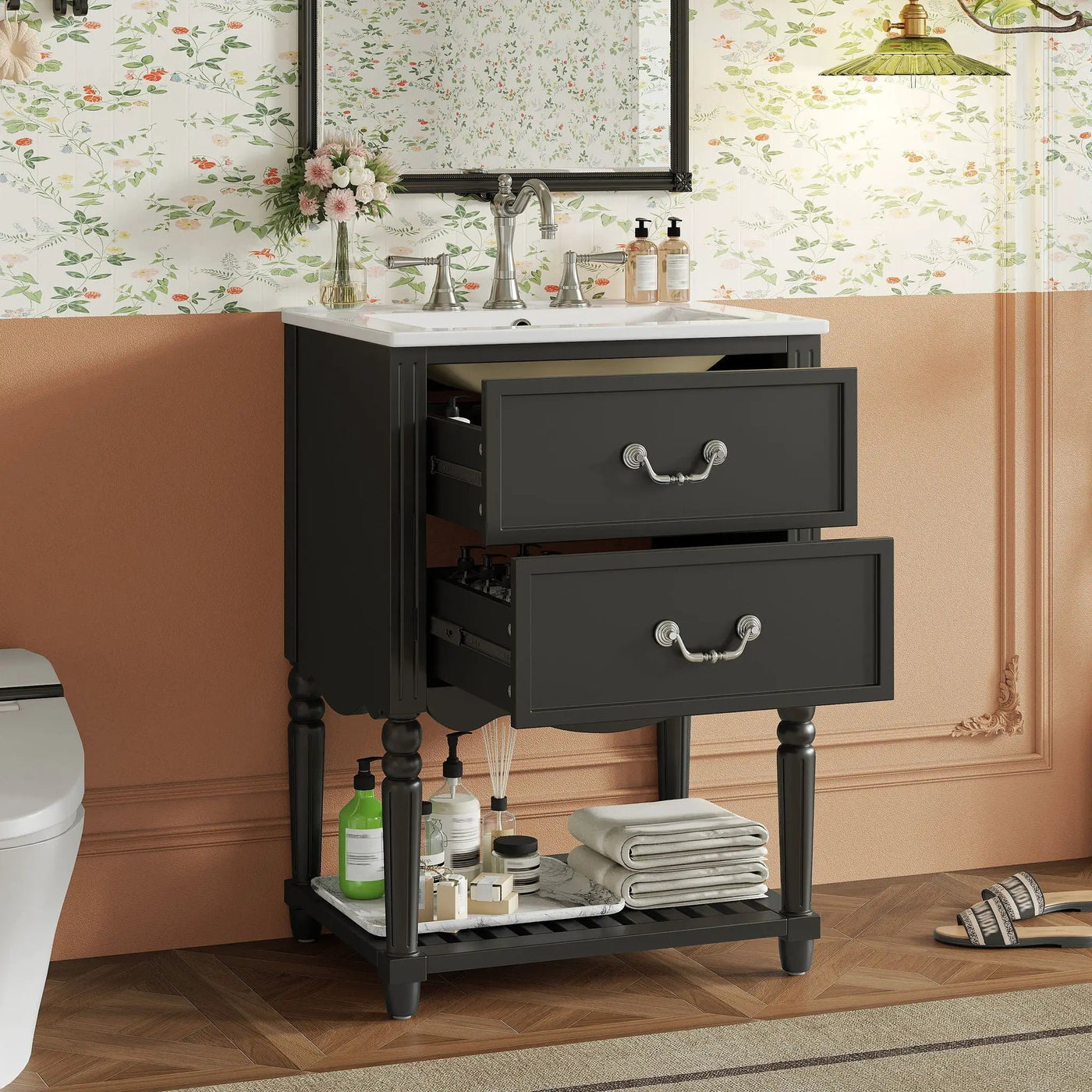 Wave Design Bathroom Vanity With Sink, 2 Drawers And Open Shelf by HouseOfZazla