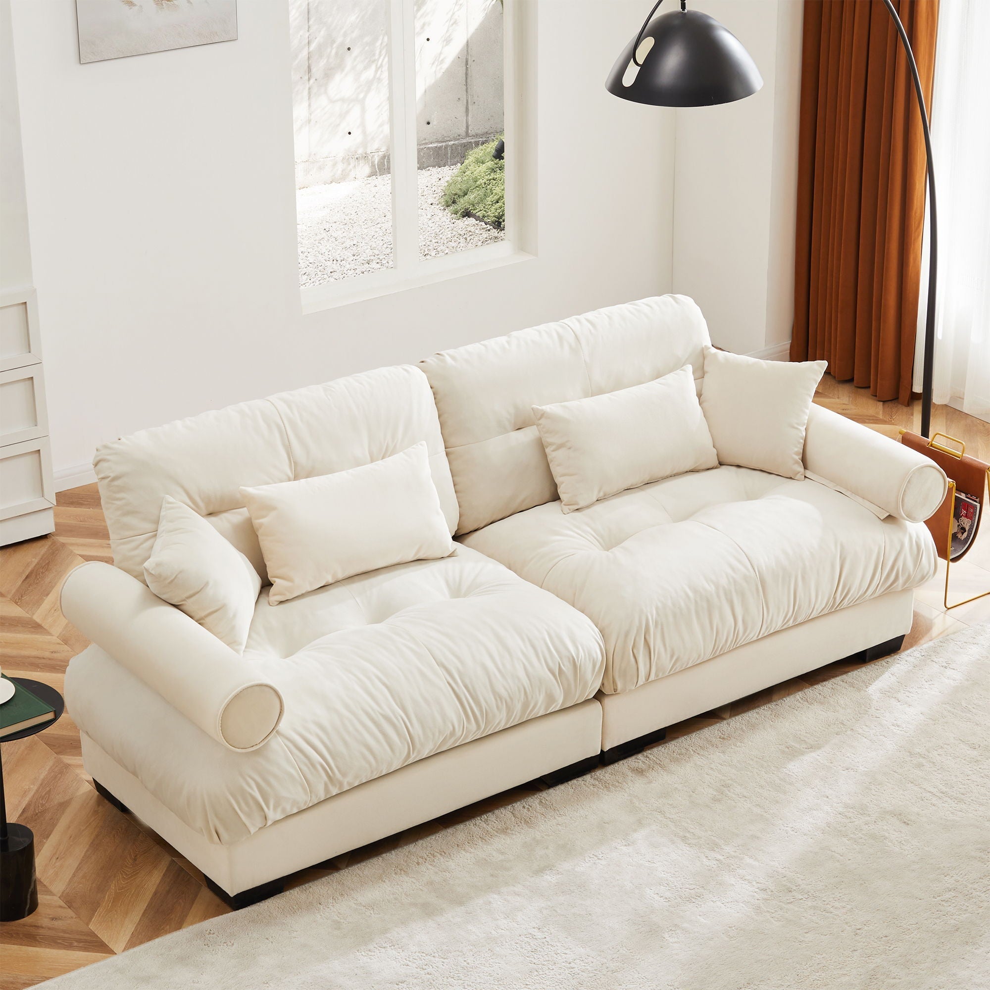 Modern Sofa With Bolstered Armrests And Pillows by Unique Piece Furniture