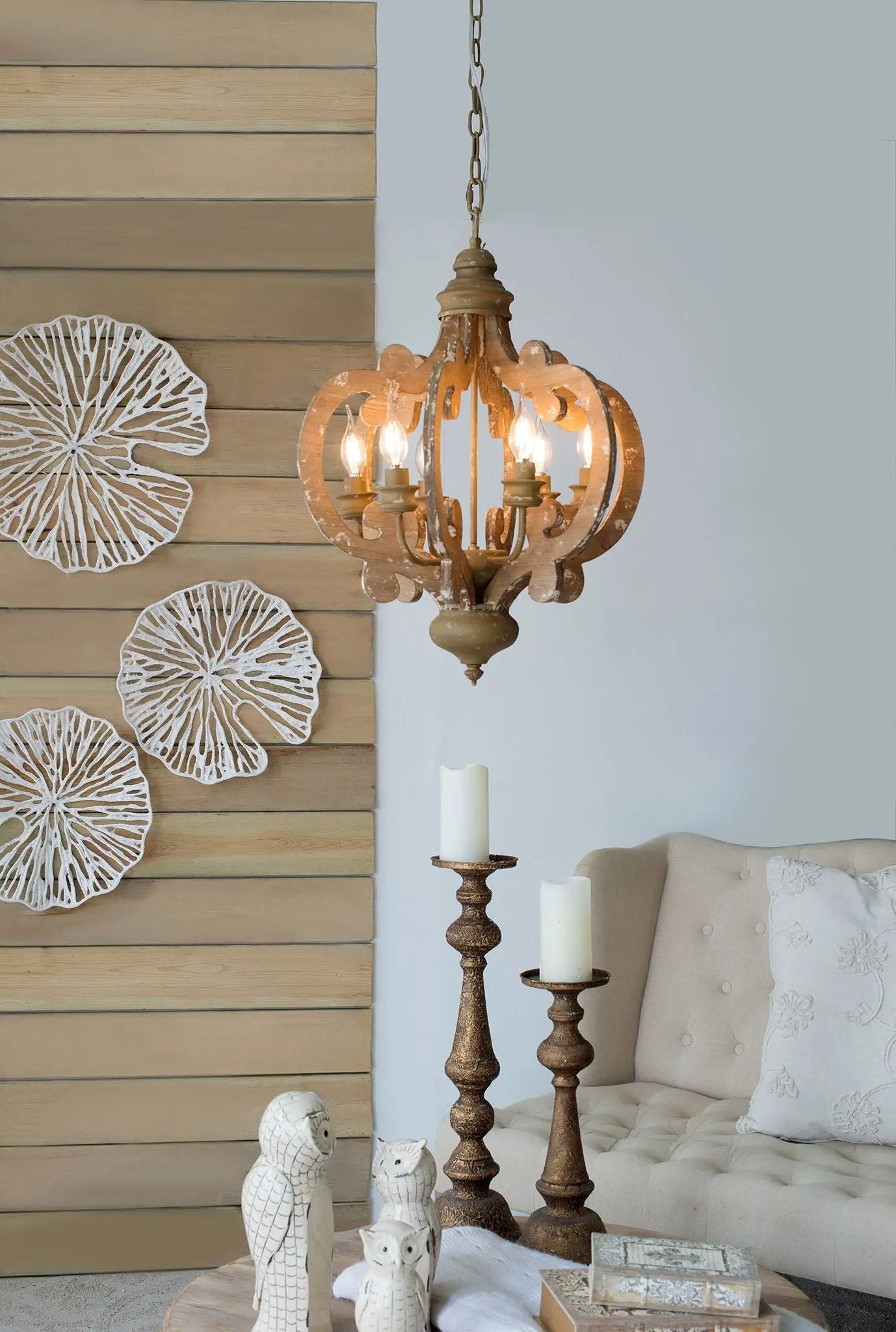 Farmhouse Chandelier, 6 Light Wood Chandelier Pendant Light Fixture With Adjustable Chain For Dining Room Living Room Entryway, Bulb Not Included by HouseOfZazla