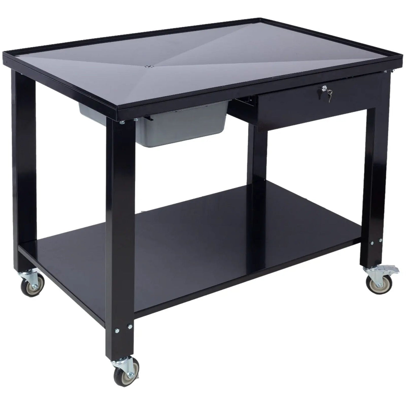 Transmission Teardown Work Station 1 / 2 Ton Capacity Sloping Drain Table Locking Drawer Removable Drain Basin Full-Width Lower Shelf Four 4" Caster Wheels by HouseOfZazla