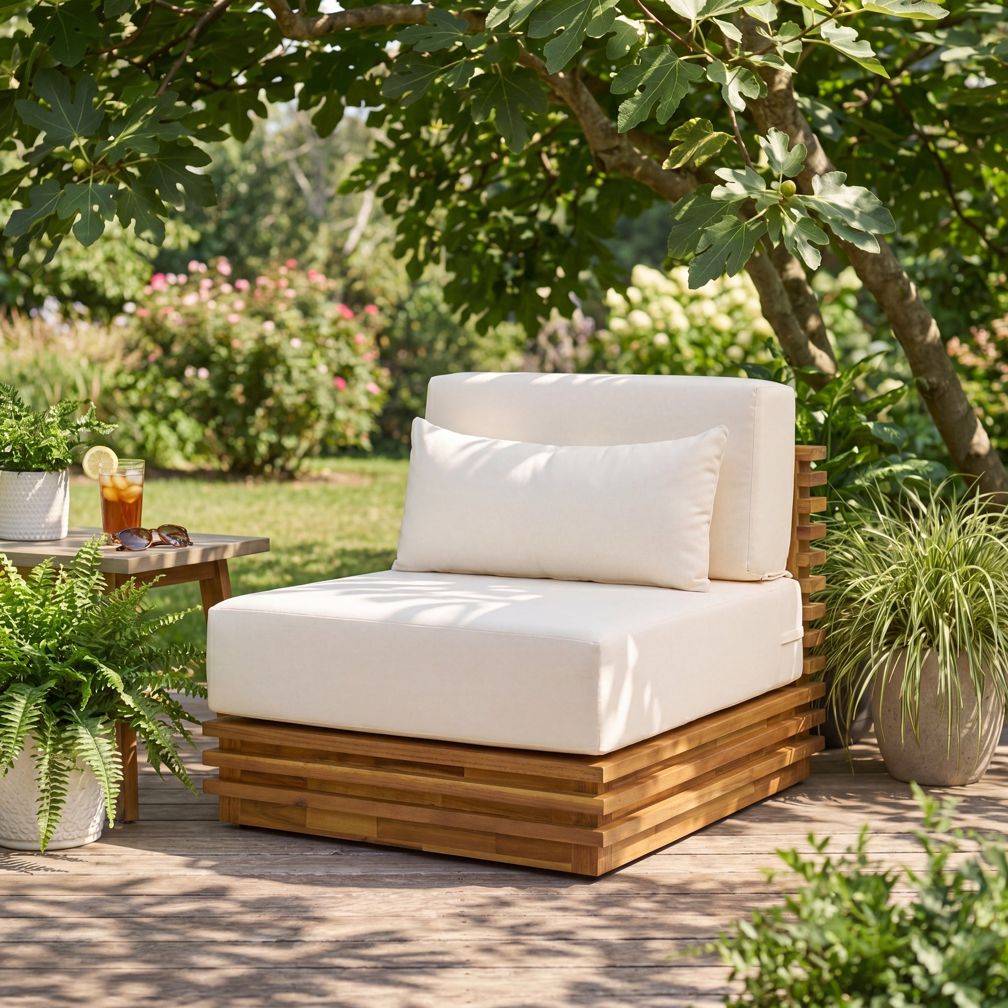 Oversized Outdoor Club Chair with Acacia Wood Frame by HouseOfZazla