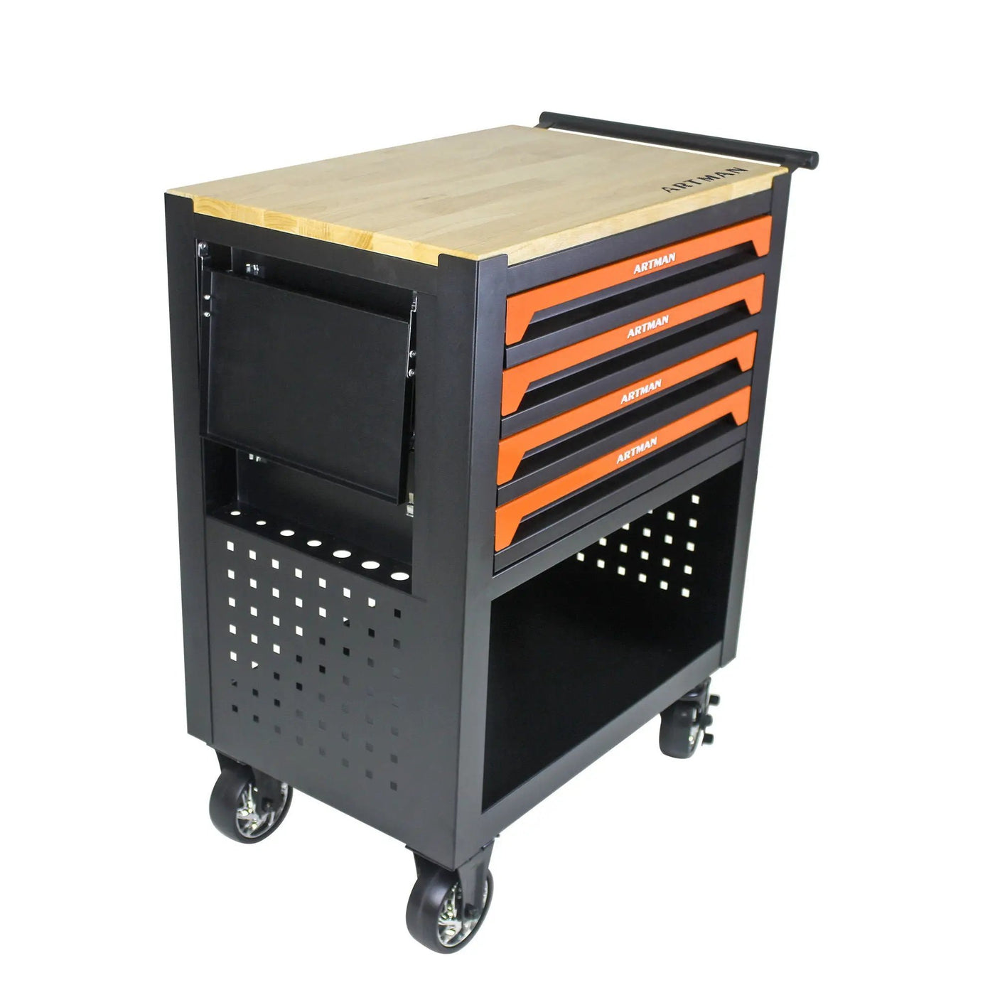 4 Drawers Multifunctional Tool Cart With Wheels And Wooden Top by HouseOfZazla