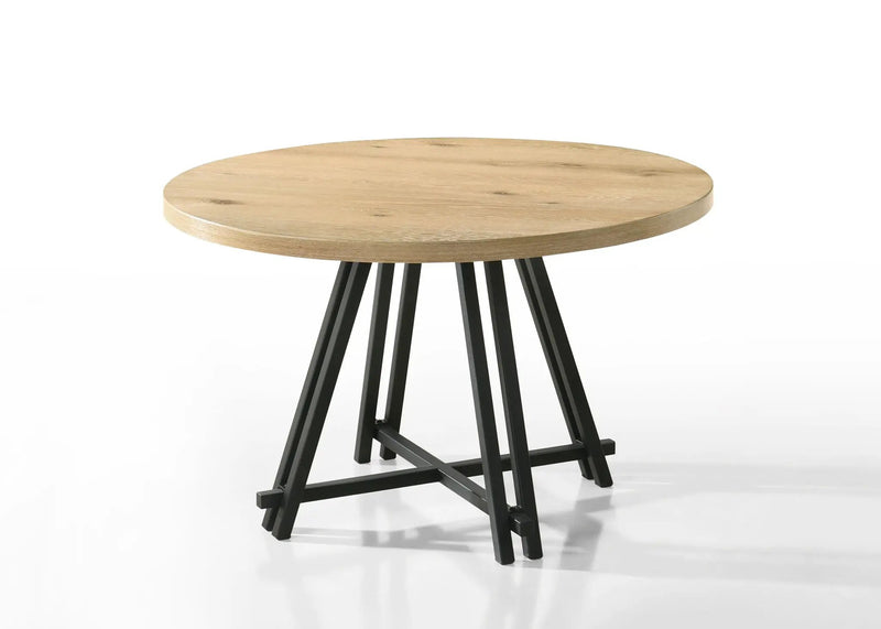 Tate - Round Dining Table With Metal Base - Oak Finish by HouseOfZazla