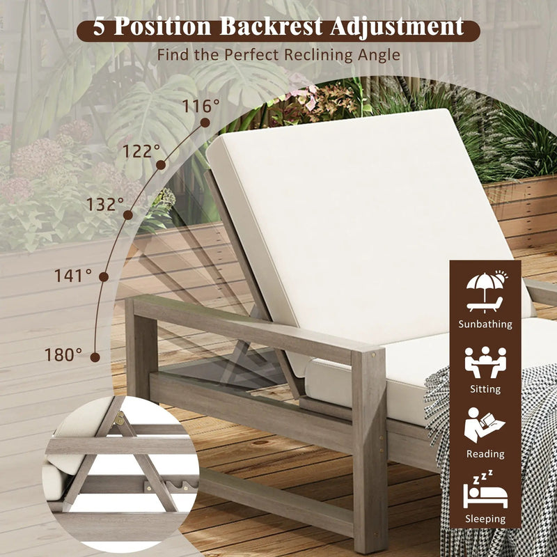 Outdoor Lounge Chairs, 5 Position Chaise Lounge With Adjustable Backrest (Set of 2) - Gray by HouseOfZazla