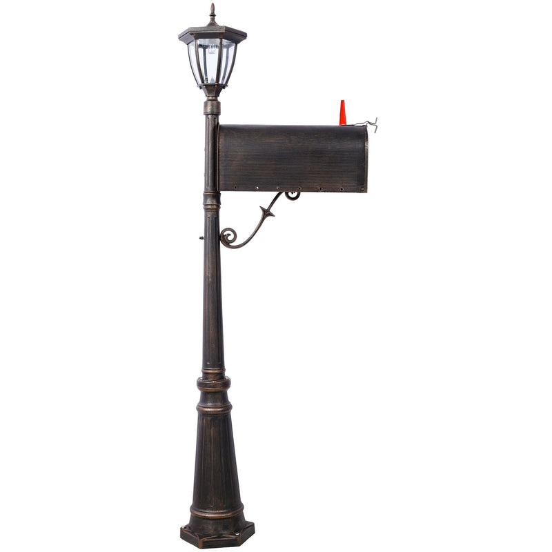 Stratford - Heavy Duty Cast Aluminum Mailbox With Post And Solar Light, Fluted Base, Decorative Modern Mailbox - Brown by HouseOfZazla
