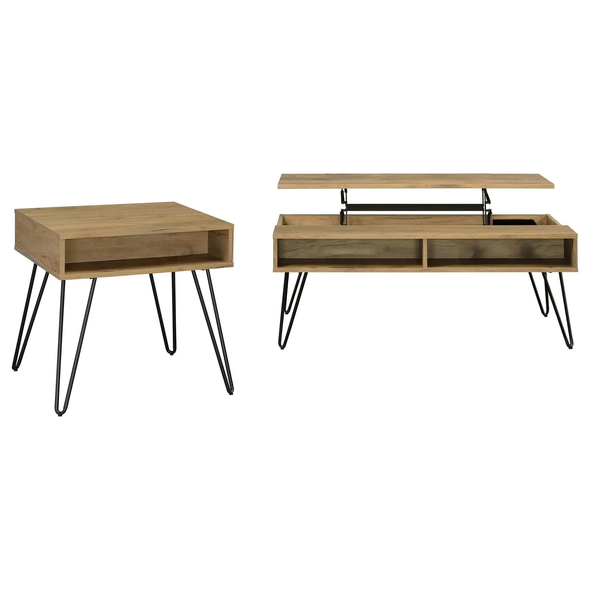 Fanning 2-piece Lift Top Coffee and End Table Set Golden Oak by Unique Piece Furniture