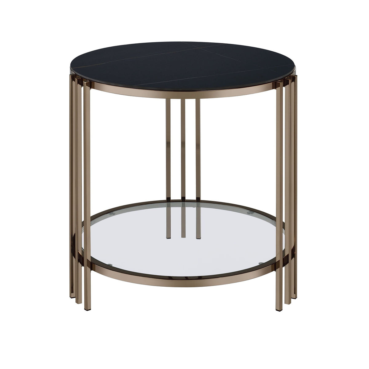 Abisha Sintered Stone Top Round Table with Lower Shelf - Black, photo 2 of 8
