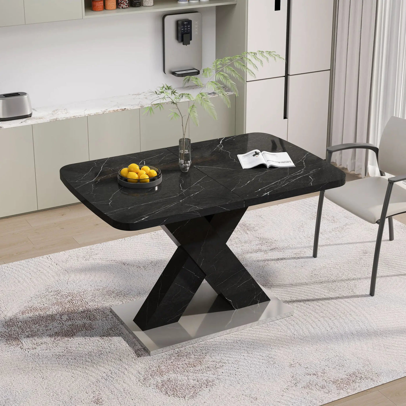 Modern Rectangle Dining Table With Stretchable TopAnd X Shape Legs by HouseOfZazla