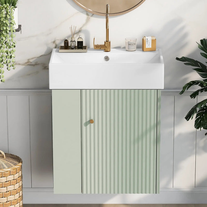 21.6 Inch Modern Floating Bathroom Vanity with Ceramic Basin by HouseOfZazla