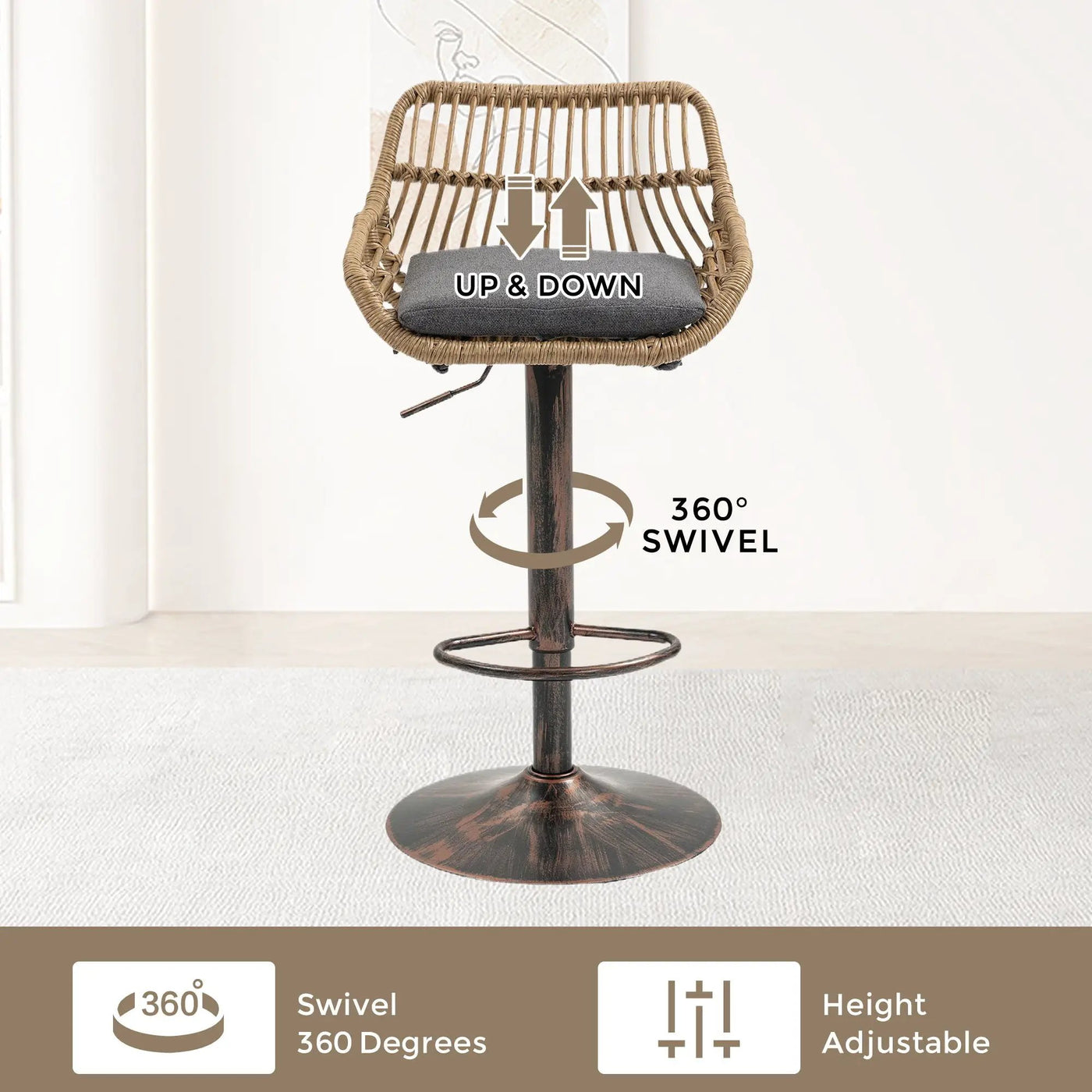 Modern Swivel Bar Stools Adjustable Counter Chairs With Footrest (Set of 2) by Unique Piece Furniture