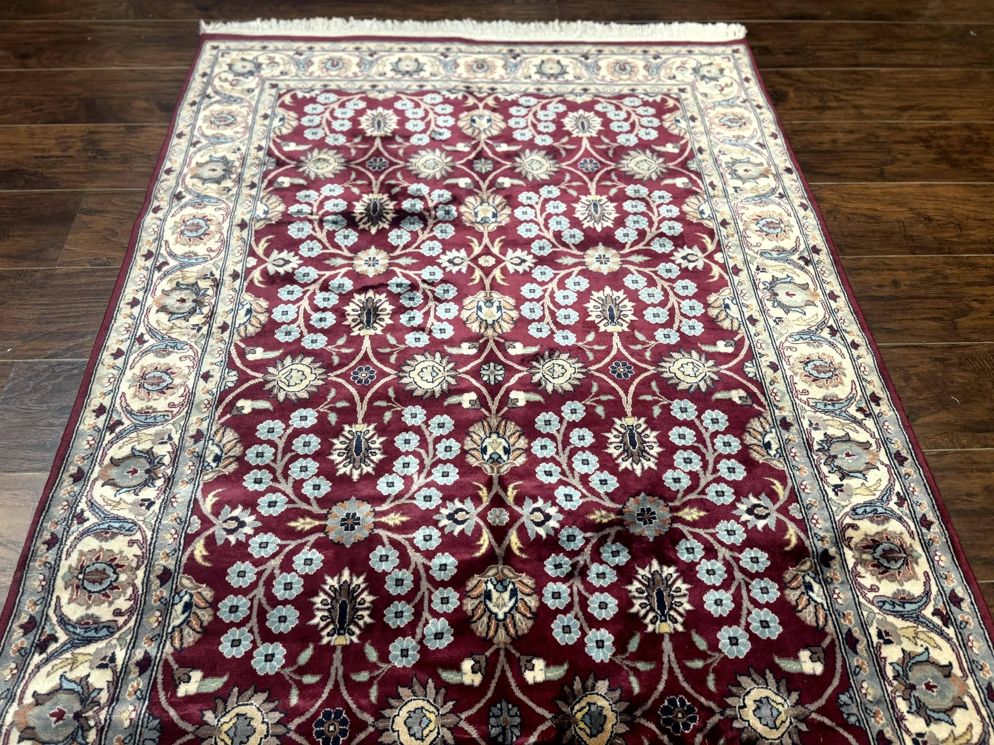 Pak Persian Rug 4x6, Floral Allover, Vintage Wool Carpet, Plum and Ivory by Jewel Rugs