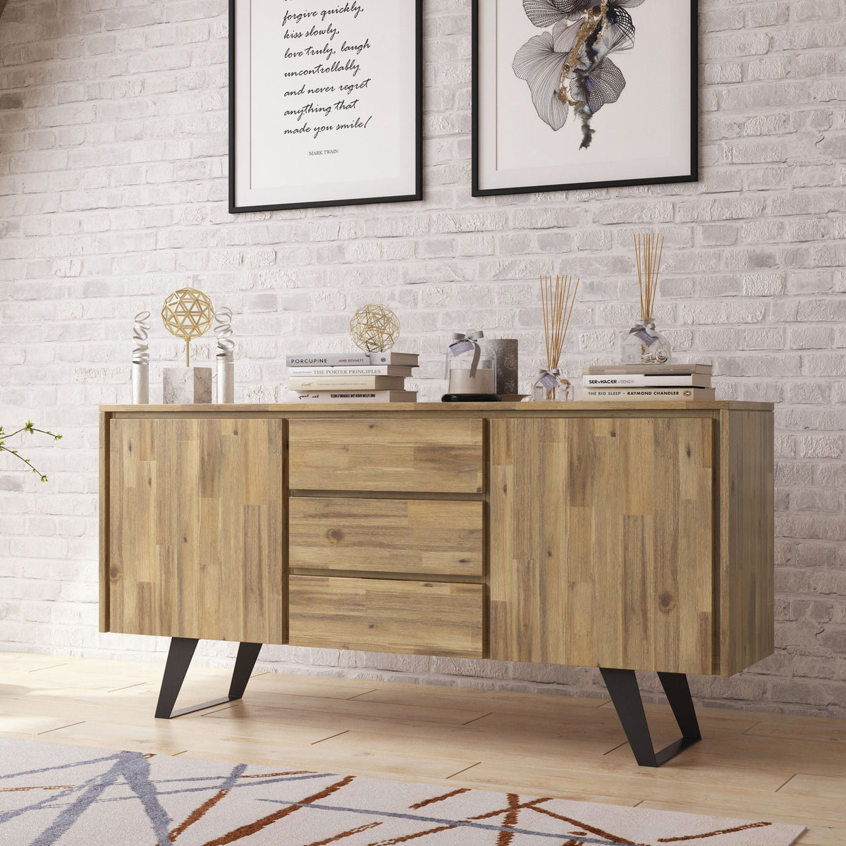 Lowry Modern Industrial Sideboard Buffet with Adjustable Shelves - Dark Brown or Light Brown, photo 13 of 15