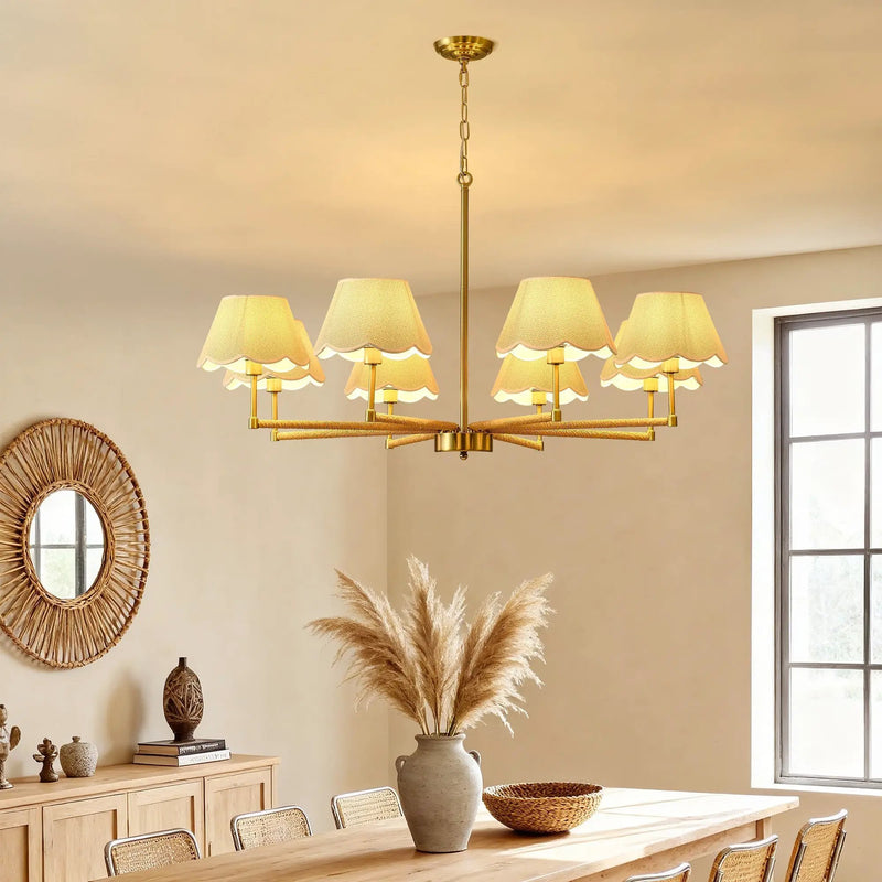 8-Light Rope and Fabric Shade Gold Chandelier by HouseOfZazla