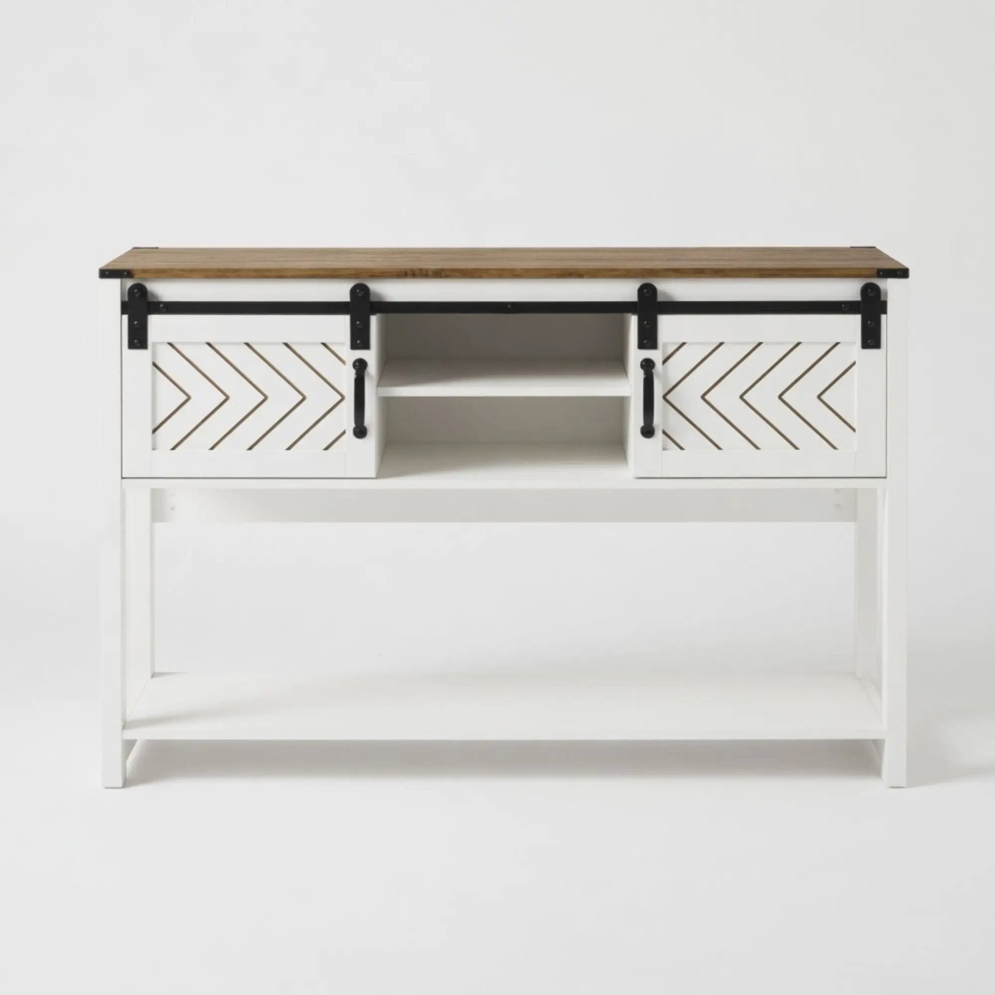 Entryway Table With Sliding Barn Door Storage - White / Oak by HouseOfZazla