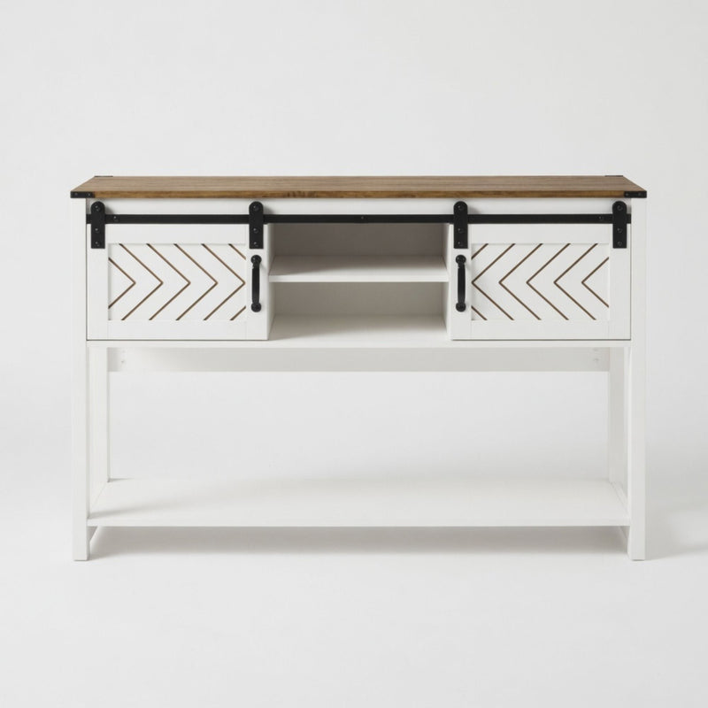 Entryway Table With Sliding Barn Door Storage - White / Oak by HouseOfZazla