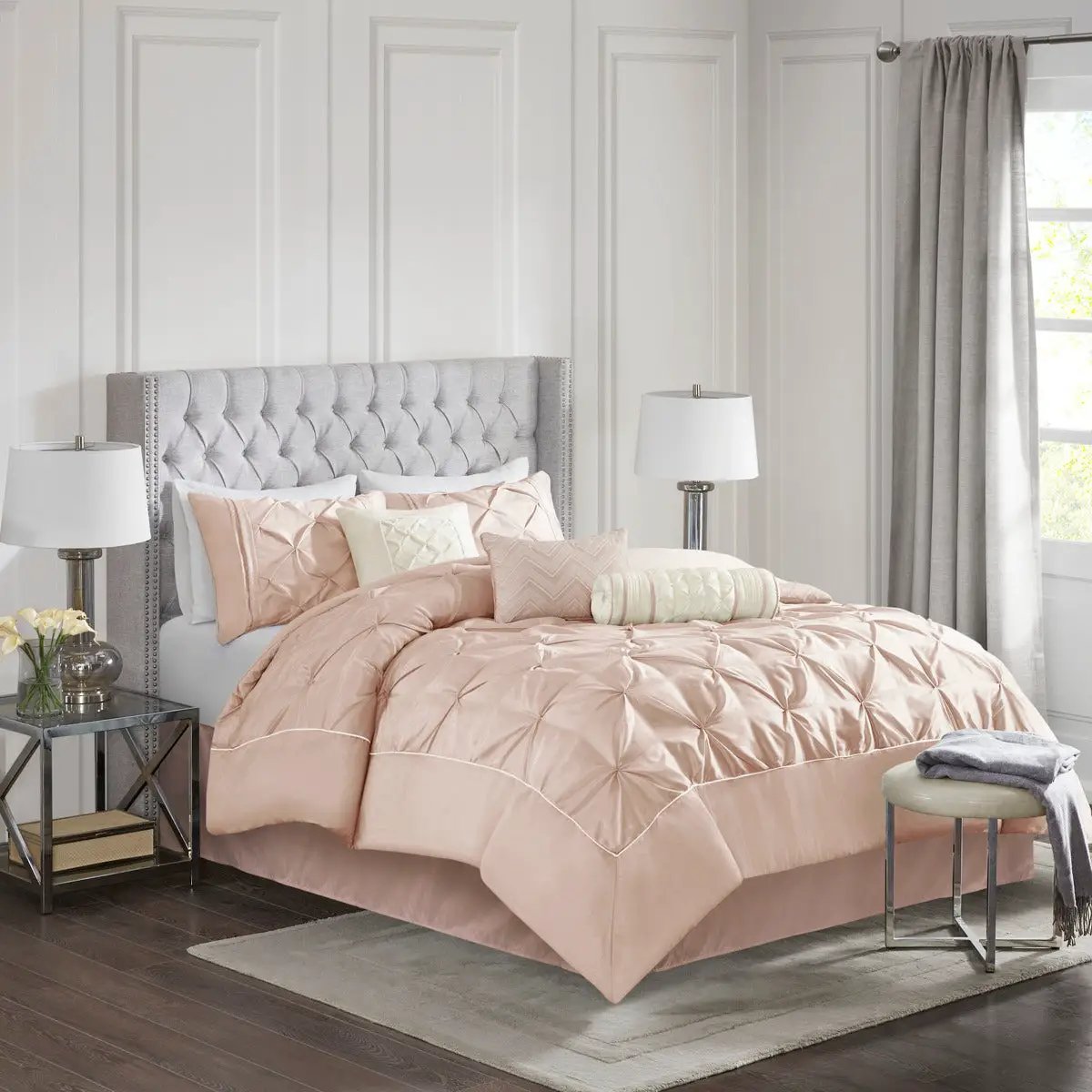 7 Piece Tufted Comforter Set Blush Queen by HouseOfZazla