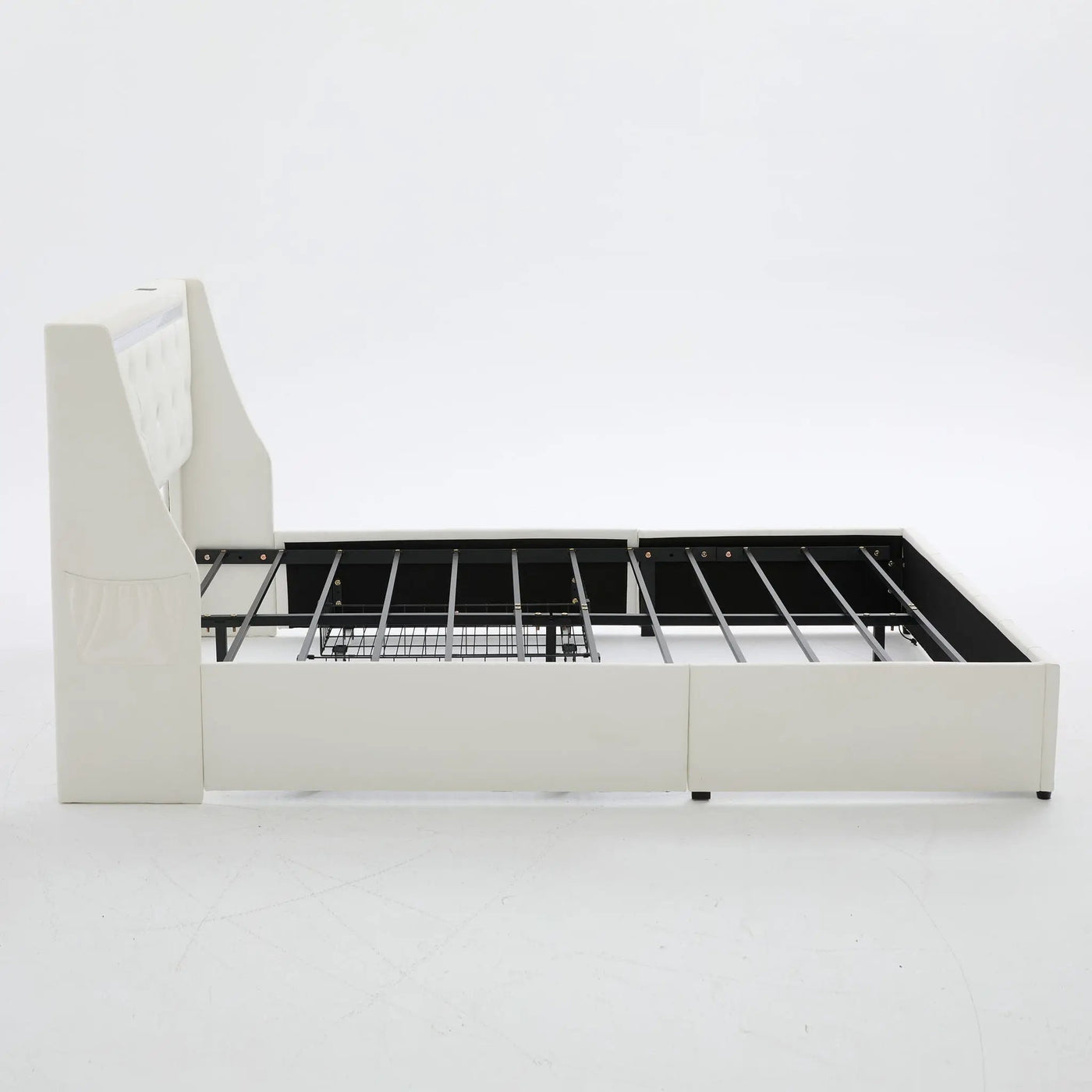 Wingback Upholstered Bed Frame With LED Lights, Charging Station by HouseOfZazla