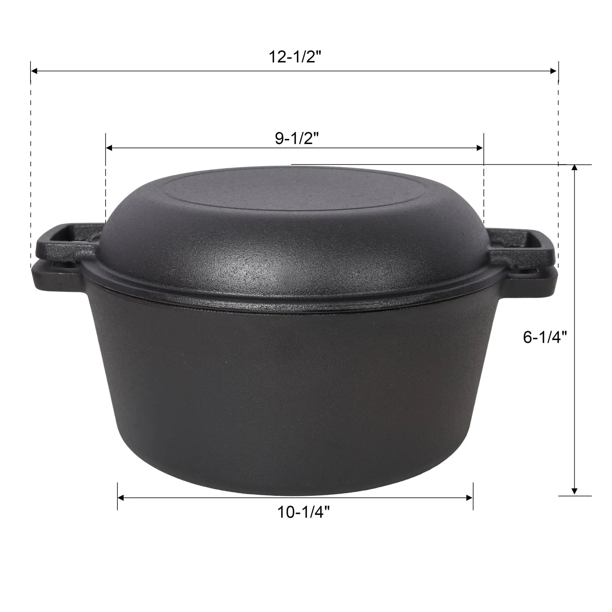 2 In 1 Pre-Seasoned Cast Iron Dutch Oven With Dual Handles, 5 Quart - Black by HouseOfZazla