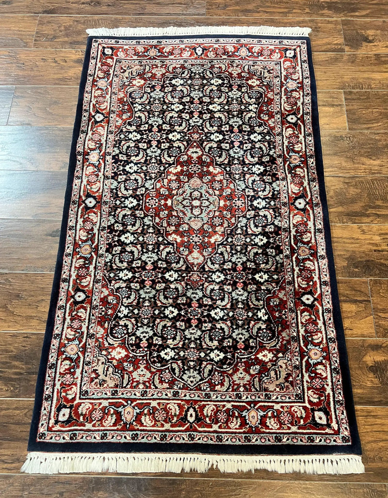 Indo Persian Rug 3x4, Herati Allover Pattern, Midnight Blue and Red, Small Vintage Handmade Wool Rug by Jewel Rugs